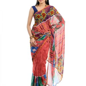 FNF Red Printed Sari