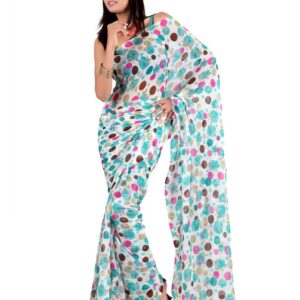 FNF White Printed Sari