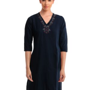Folklore Women Navy Blue Kurta