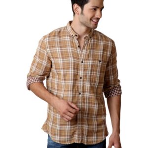 French Connection Men Brown Check Shirt