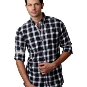 French Connection Men Blue & White Check Shirt