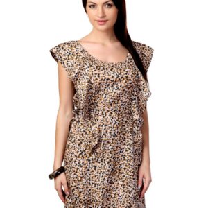 French Connection Teal & Brown Printed Dress