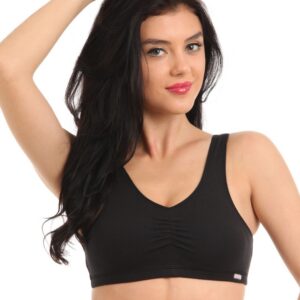 Hanes Women Black Cotton Stretch Shirred Crop Top Bra