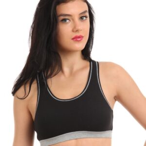 Hanes Women Black Cotton Stretch Racer Back Sports Bra