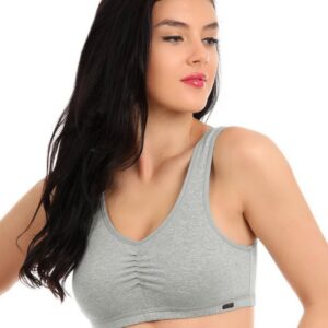 Hanes Women Grey Melange Cotton Stretch Shirred Crop Top Bra