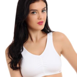 Hanes Women White Cotton Stretch Shirred Crop Top Bra