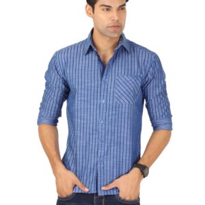 Highlander Men Blue Striped Shirt