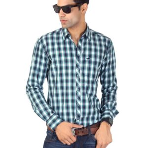 Highlander Men Green & Navy Blue Check Shirt