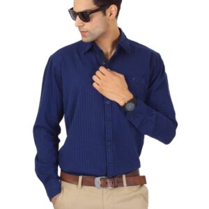Highlander Men Navy Blue Striped Shirt