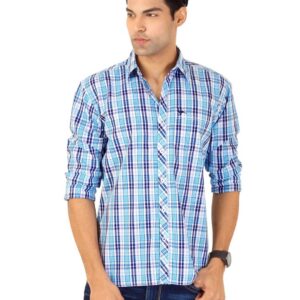 Highlander Men Blue & White Check Shirt