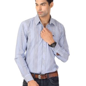 Highlander Men Blue & White Striped Shirt