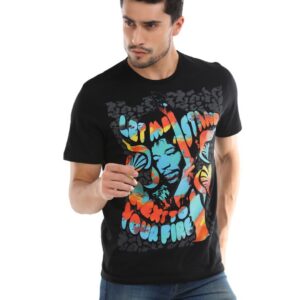 Jimi Hendrix Men Black Printed T-Shirt