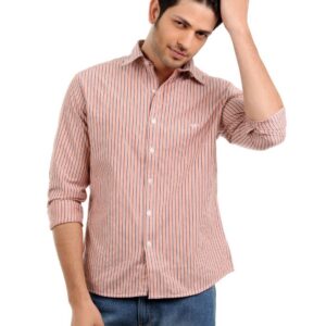 John Players Men Striped Peach Shirt