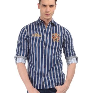 Locomotive Men Navy Striped Shirt