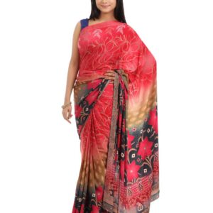 Prafful Grey & Pink Coloured Printed Sari
