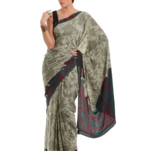 Prafful Grey & Red Sari
