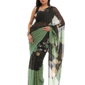 Prafful Women Black & Grren Sari