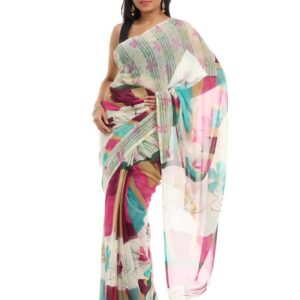 Prafful Off White Printed Sari