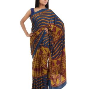 Prafful Mustard & Maroon Crepe Printed Sari