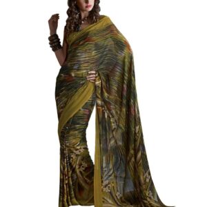 Prafful Olive Green Georgette Printed Saree