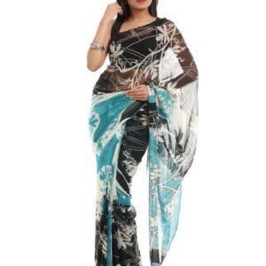 Prafful Women Black & Grren Sari