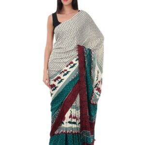 Prafful Women White Crepe Printed Sari
