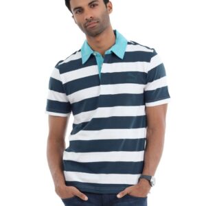 Puma Men White and Navy Blue T-shirt