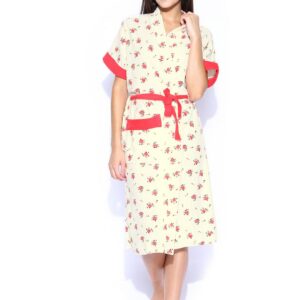 Red Rose Off-White Printed Bath Robe