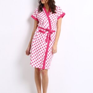Red Rose Women White & Pink Polka Dot Print Bath Robe