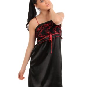 Red Rose Women Black Nightdress