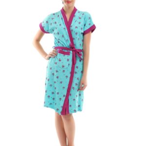 Red Rose Women Blue Floral Printed Bathrobe