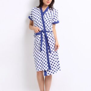 Red Rose Women White & Blue Polka Dot Print Bath Robe