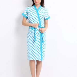 Red Rose Women White & Blue Polka Dot Print Bath Robe