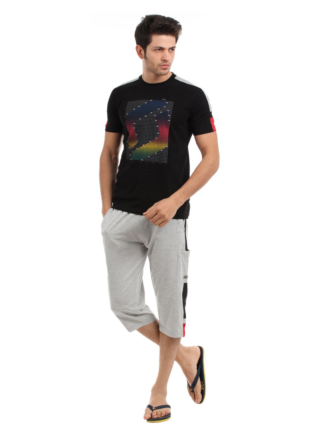 SDL by Sweet Dreams Men Black & Grey Pyjama Set