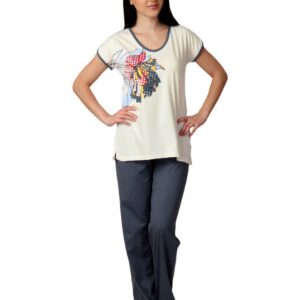 SDL by Sweet Dreams Women Cream & Grey Night Suit S11-3186
