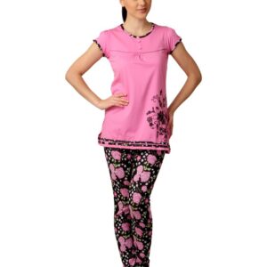 SDL by Sweet Dreams Women Pink & Black Printed Night Suit 319371