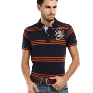 Spykar Men Navy Striped Polo T-Shirt
