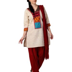 Shree Women Beige & Red Salwar Suit with Dupatta