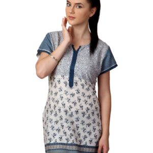 Shree Women Cream and Navy Blue Printed Kurta