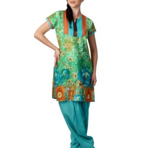 Shree Women Green and Blue Printed Patiala Kurta Set