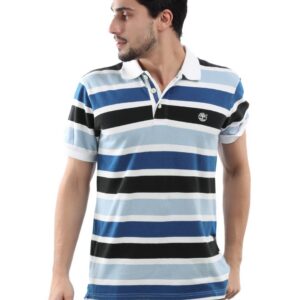 Timberland Men Blue & White Striped Polo T-shirt