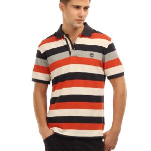 Timberland Men Striped Blue and Orange T-Shirt