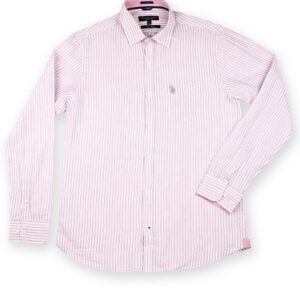 U.S. Polo Assn. Men Lavender & White Striped Linen Tailored Fit Smart Casual Shirt