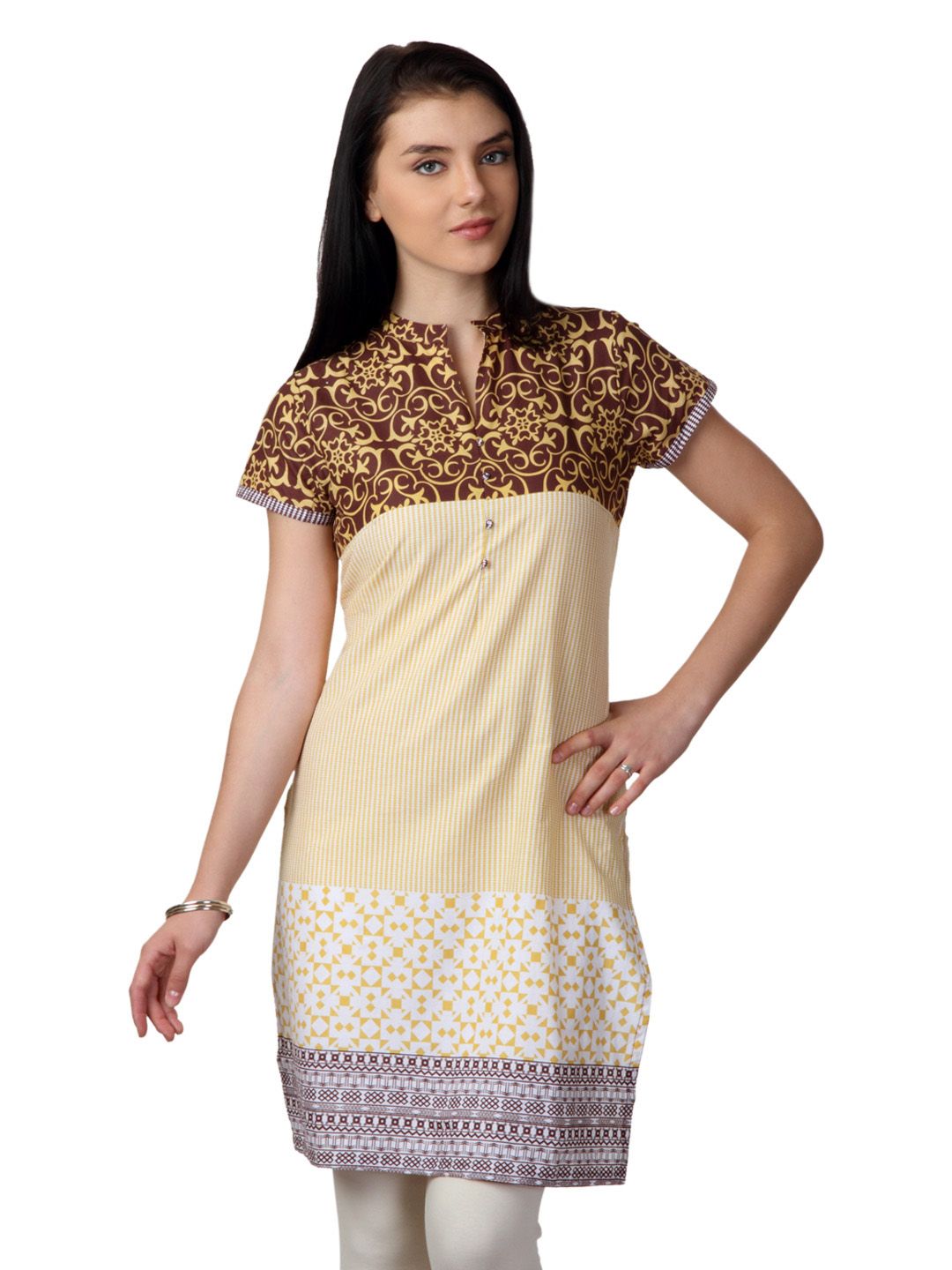 Vishudh Women Brown & Yellow Kurta