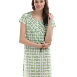 Vishudh Women White and Green Printed Kurta