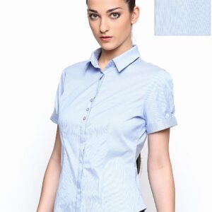Wills Lifestyle Women Blue Striped Formal Shirt