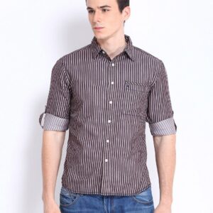 Wrangler Men Brown Striped Shirt
