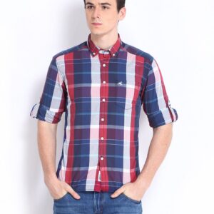 Wrangler Men Navy & Red Checked Slim Fit Casual Shirt