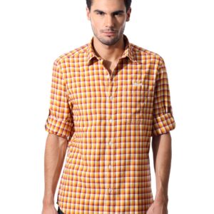 John Players Men Orange Gingham Shirt