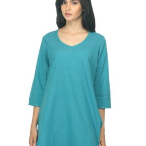 Fabindia Women Teal Dobby Sarkar Kurti